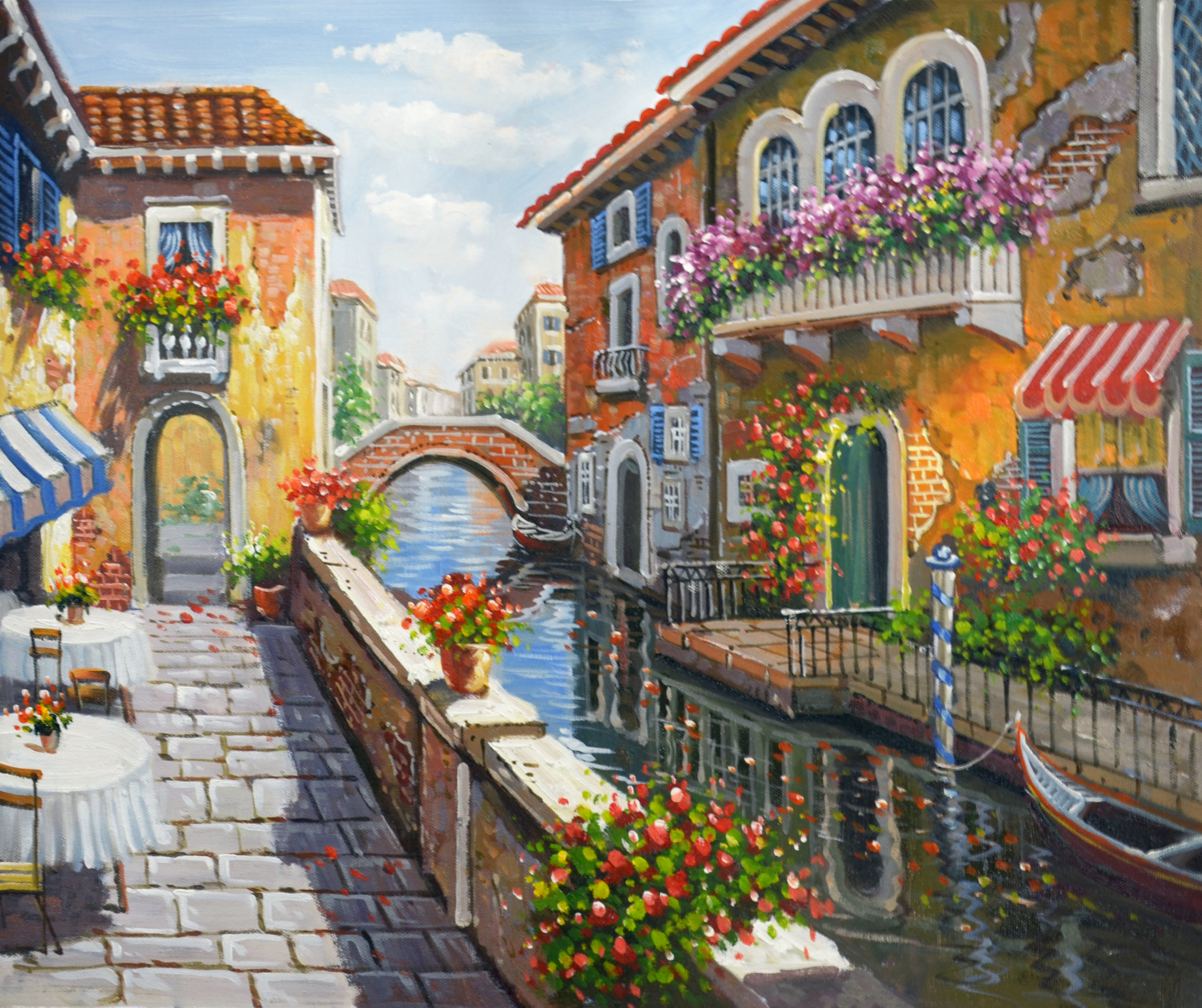 Hand-painting Colorful Venice Town Oil Painting Large Dining Room